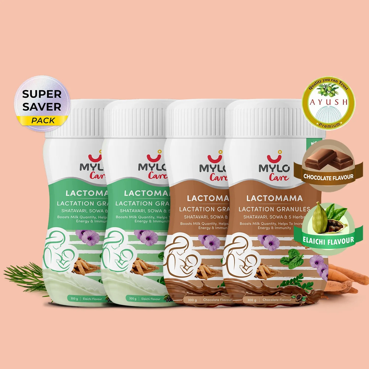Increase Breast Milk Supply with LactoMama ™ Lactation Granules - 300g - Chocolate & Elaichi - Pack of 2 each