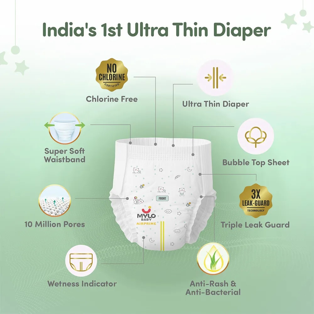 Mylo Airprime™ Premium Diaper Pants with Wetness Indicator - S(5-9 Kgs) - 104 Count