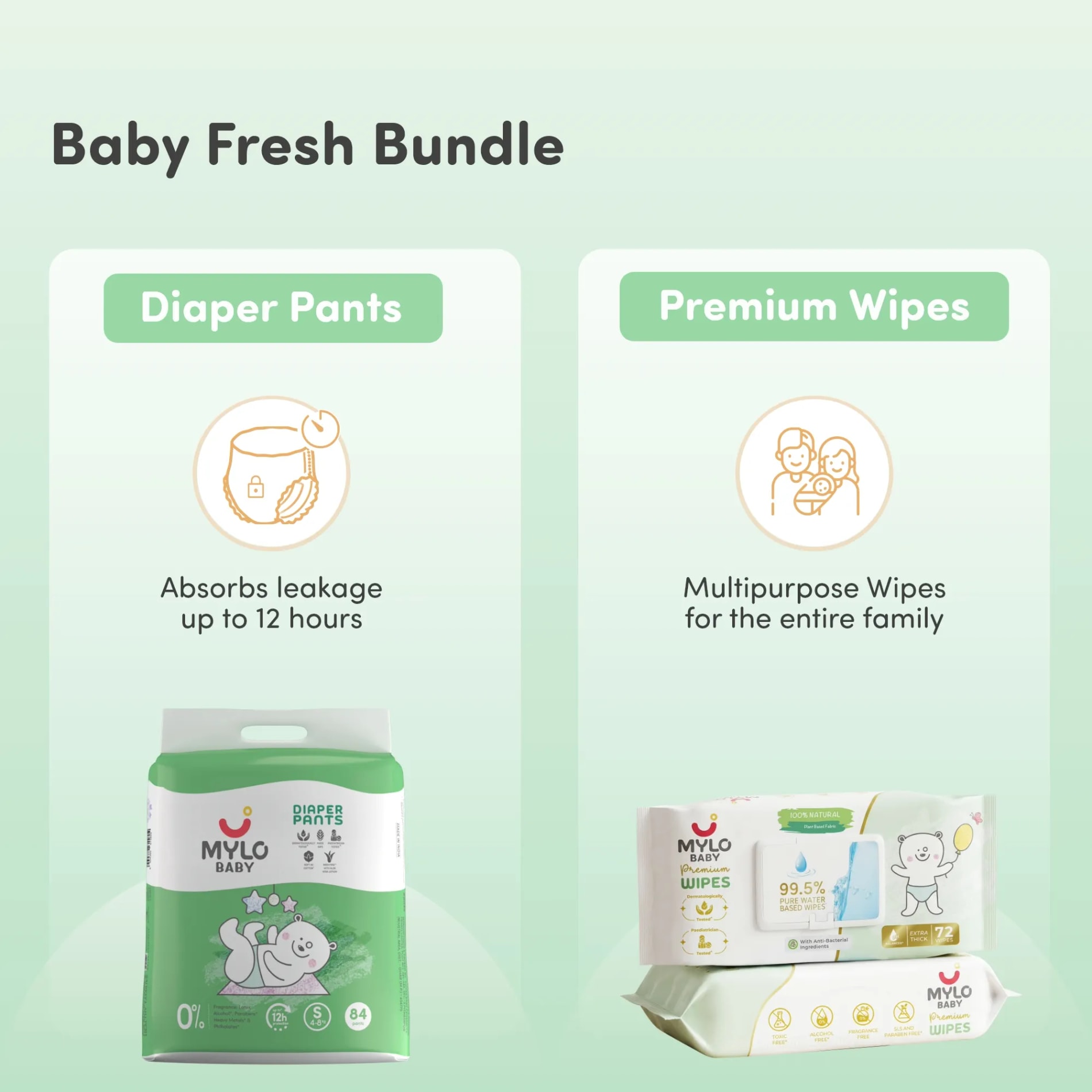 Baby Diaper Pants (S) - Jumbo Pack + Premium Wipes (PO2)