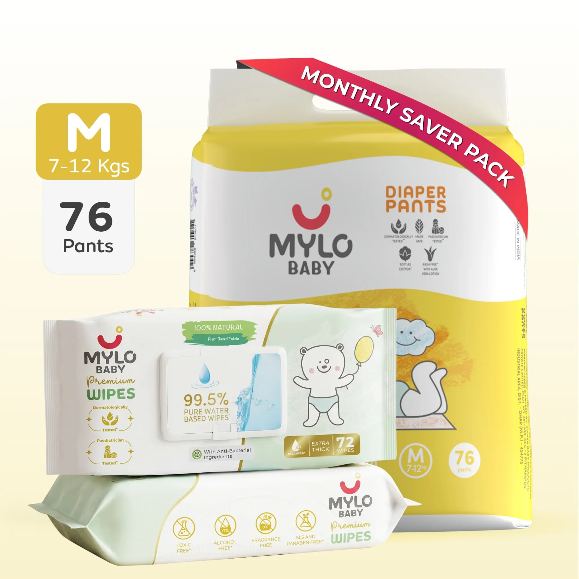 Baby Diaper Pants (M) - Jumbo Pack + Premium Wipes (PO2)