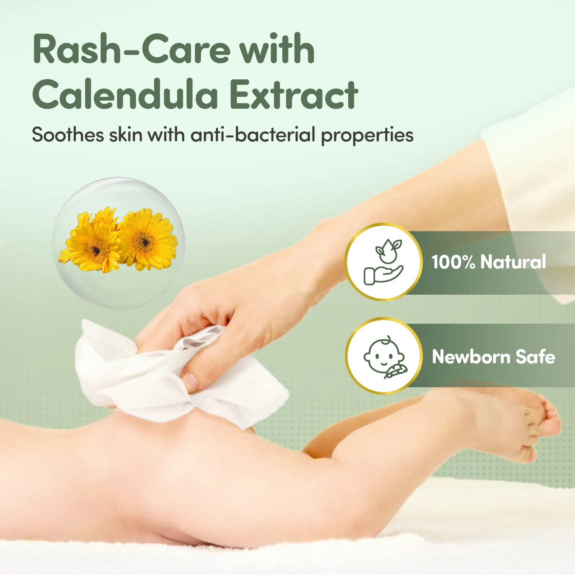 Mylo Baby 100% Plant-based Premium Wipes with 99.5% Pure Water & Calendula Extract - Pack of 2