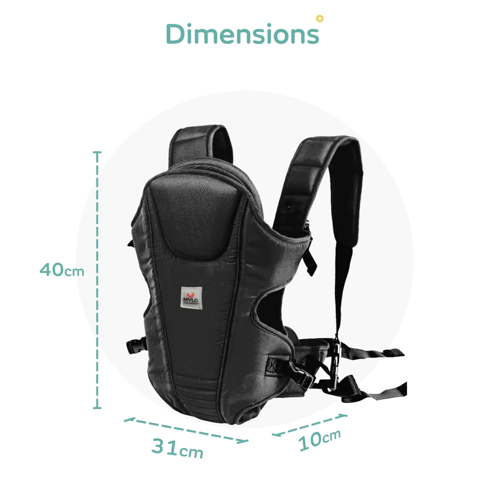 Baby Carrier with Head Support & Adjustable Buckle Straps (6 - 15 Months) - Black