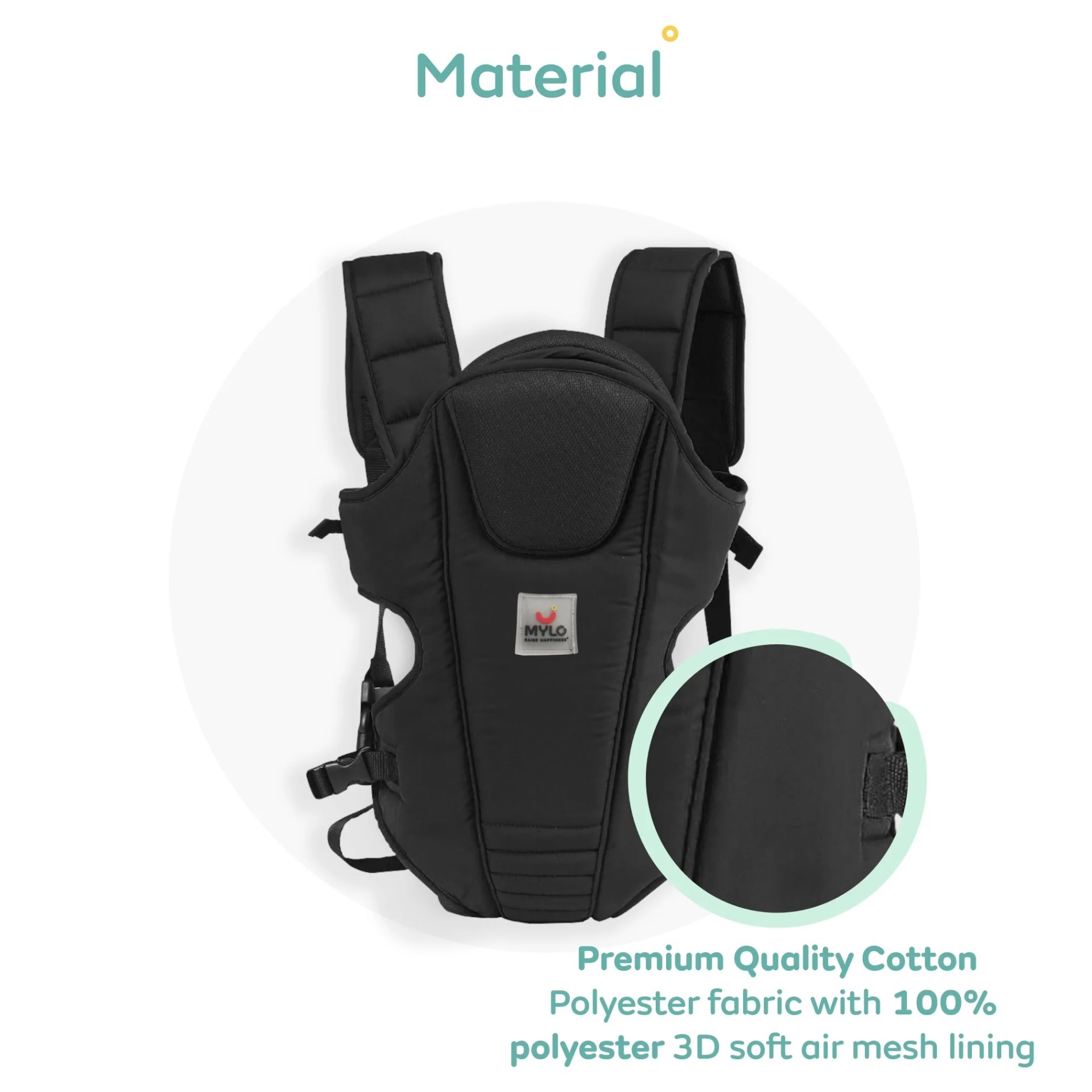 Baby Carrier with Head Support & Adjustable Buckle Straps (6 - 15 Months) - Black