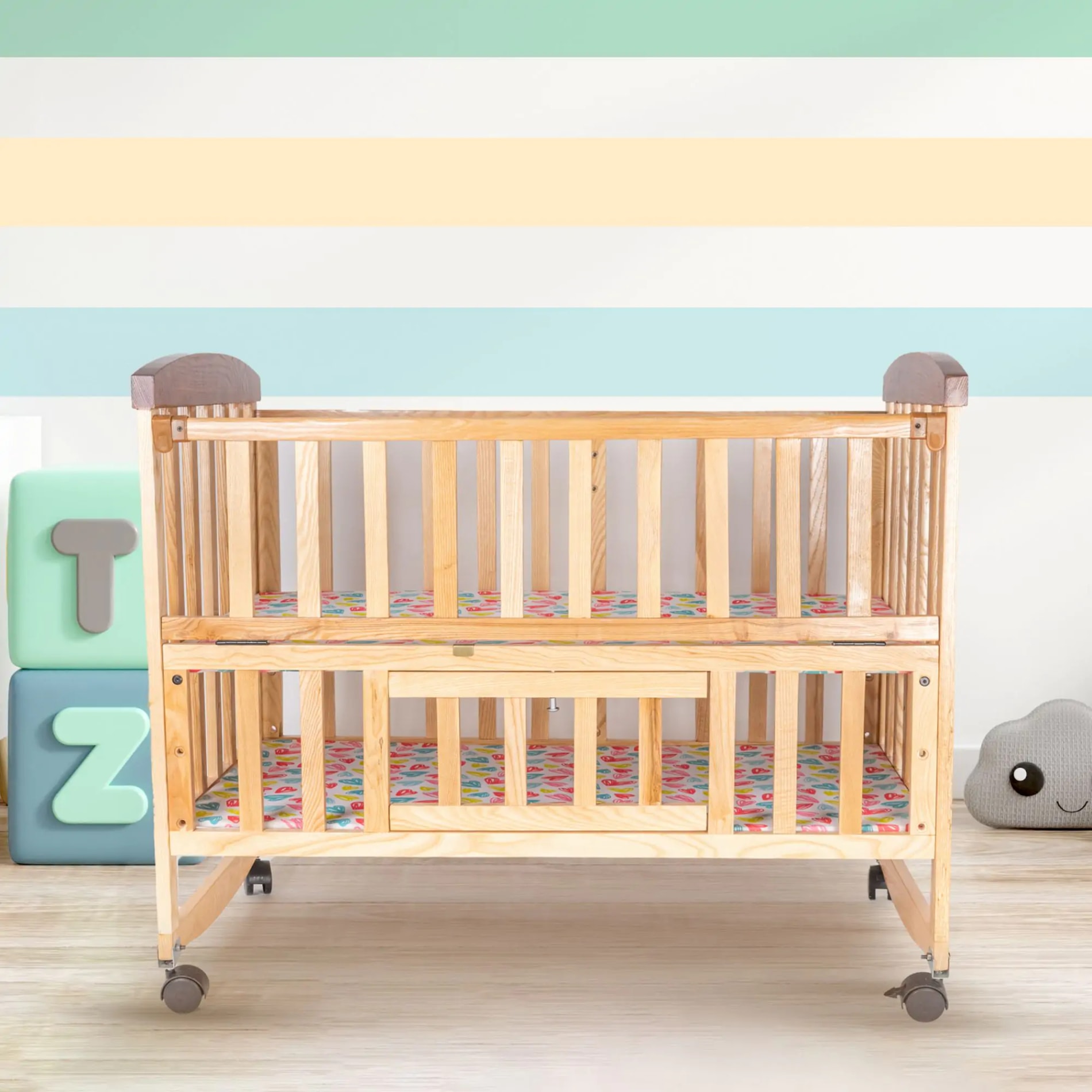Noah Baby Wooden Cot with Rocker & Wheel