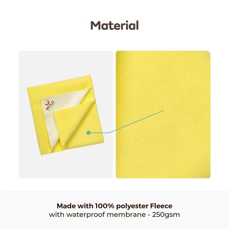 Waterproof Extra Absorbent Baby Dry Sheet & Bed Protector | Guards Against Spills, Stains & Nappy Leaks | Foldable & Portable - Yellow - M