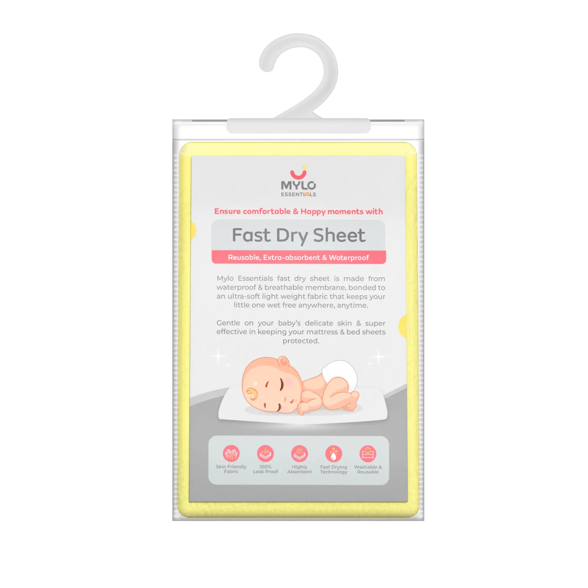 Waterproof Extra Absorbent Baby Dry Sheet & Bed Protector | Guards Against Spills, Stains & Nappy Leaks | Foldable & Portable - Yellow - M