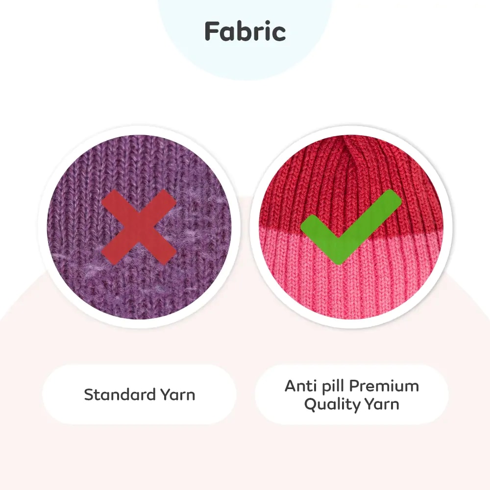 Baby Warm Winter Cap/Beanie with Pom-Pom in 100% Cotton – Red & Pink Beanie (0-6M) 