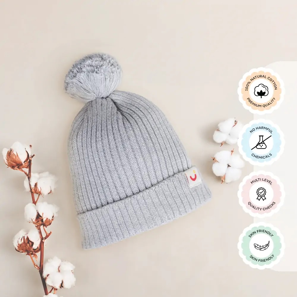 Baby Warm Winter Cap/Beanie Lt. Grey (0-6M) 