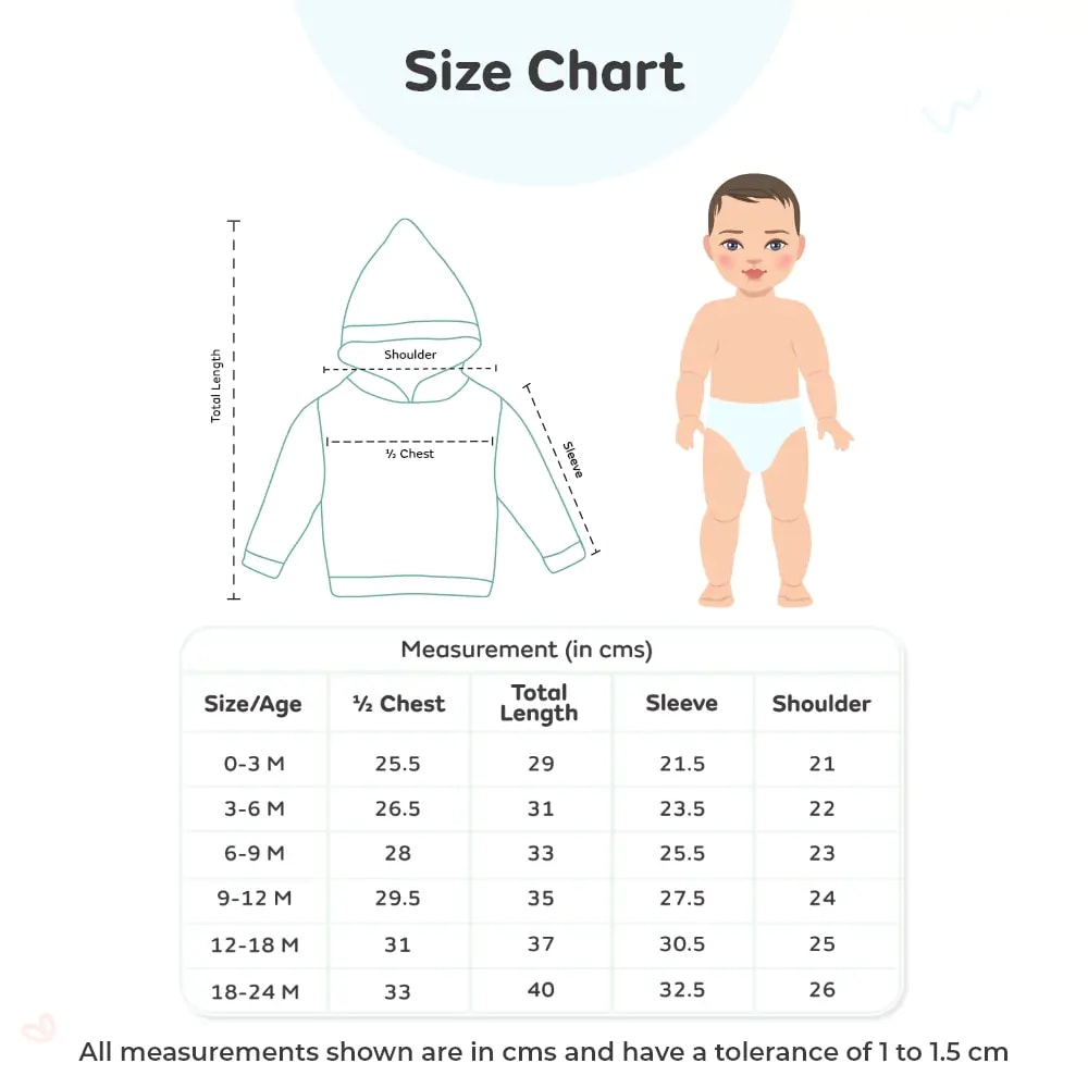 Baby Full Sleeves Sweater with Hoodie in 100% Cotton- Teal & Grey (6-9 M)