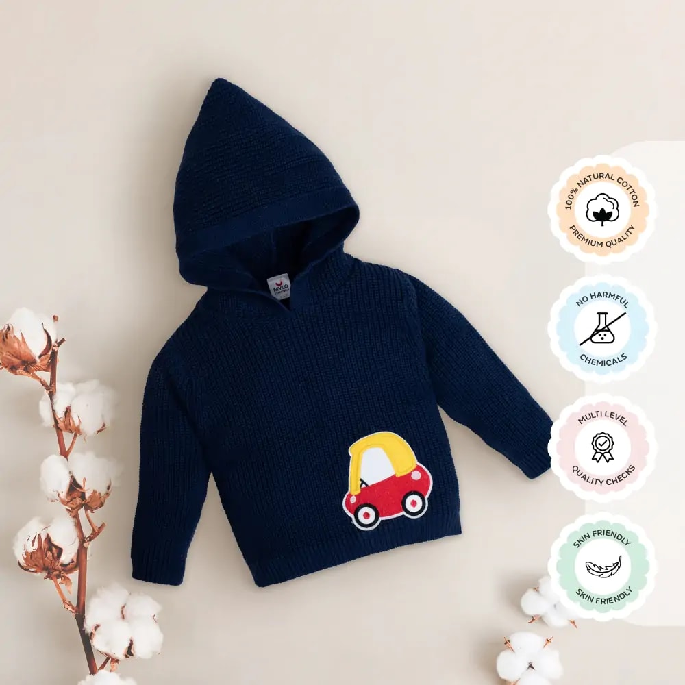 Baby Full Sleeves Sweater with Hoodi- (0-3 M)