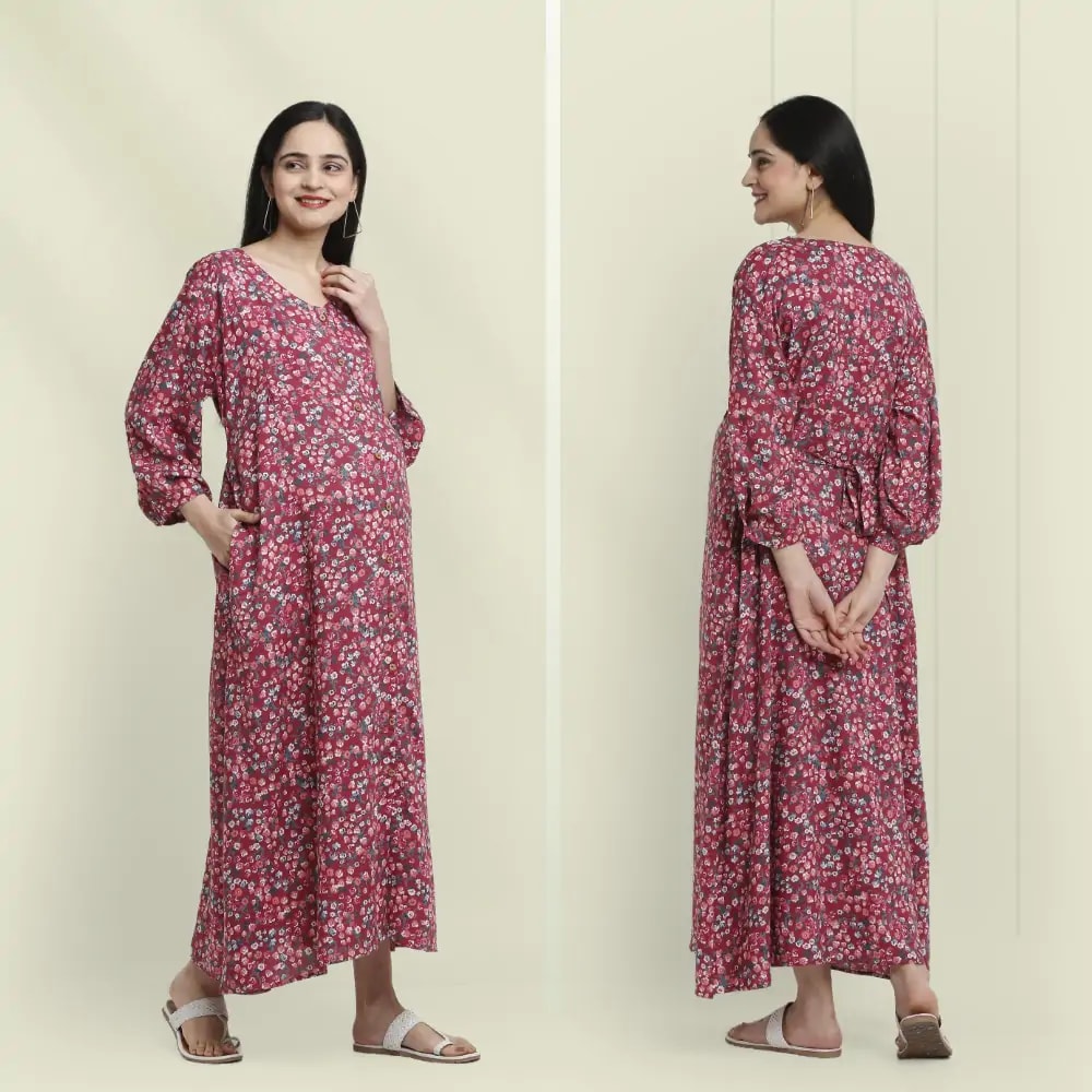Maternity Dress Maxi cum Kurti - XXL - Miami Wine