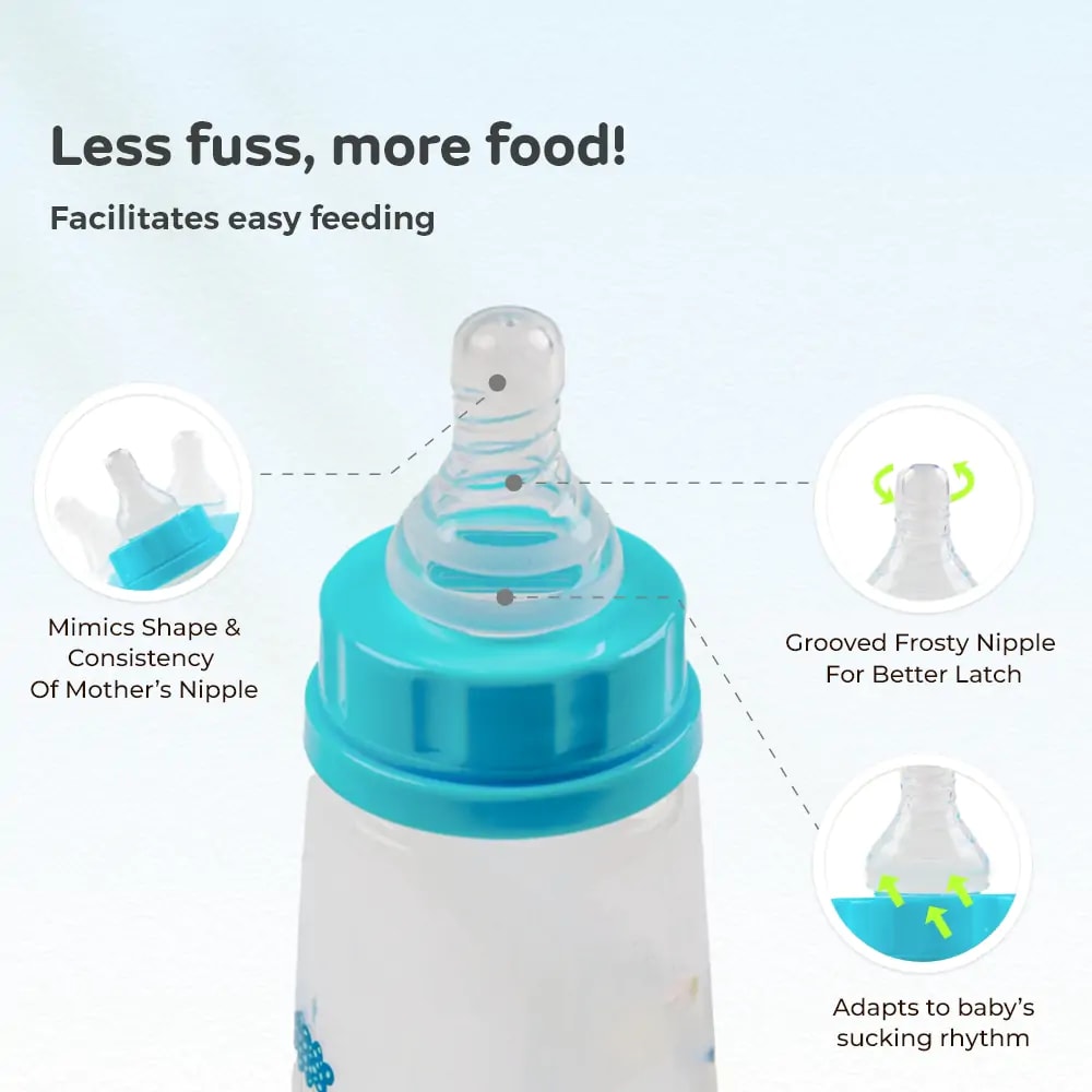 2-in-1 Baby Feeding Bottle | BPA Free with Anti-Colic Nipple & Spoon | Easy Flow Neck Design - Green & Elephant 125ml & 250ml