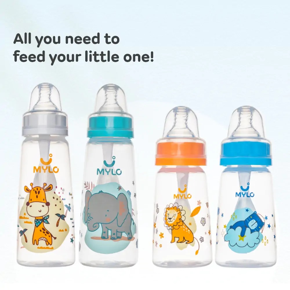 2-in-1 Baby Feeding Bottle | BPA Free with Anti-Colic Nipple & Spoon | Easy Flow Neck Design - Green & Elephant 125ml & 250ml