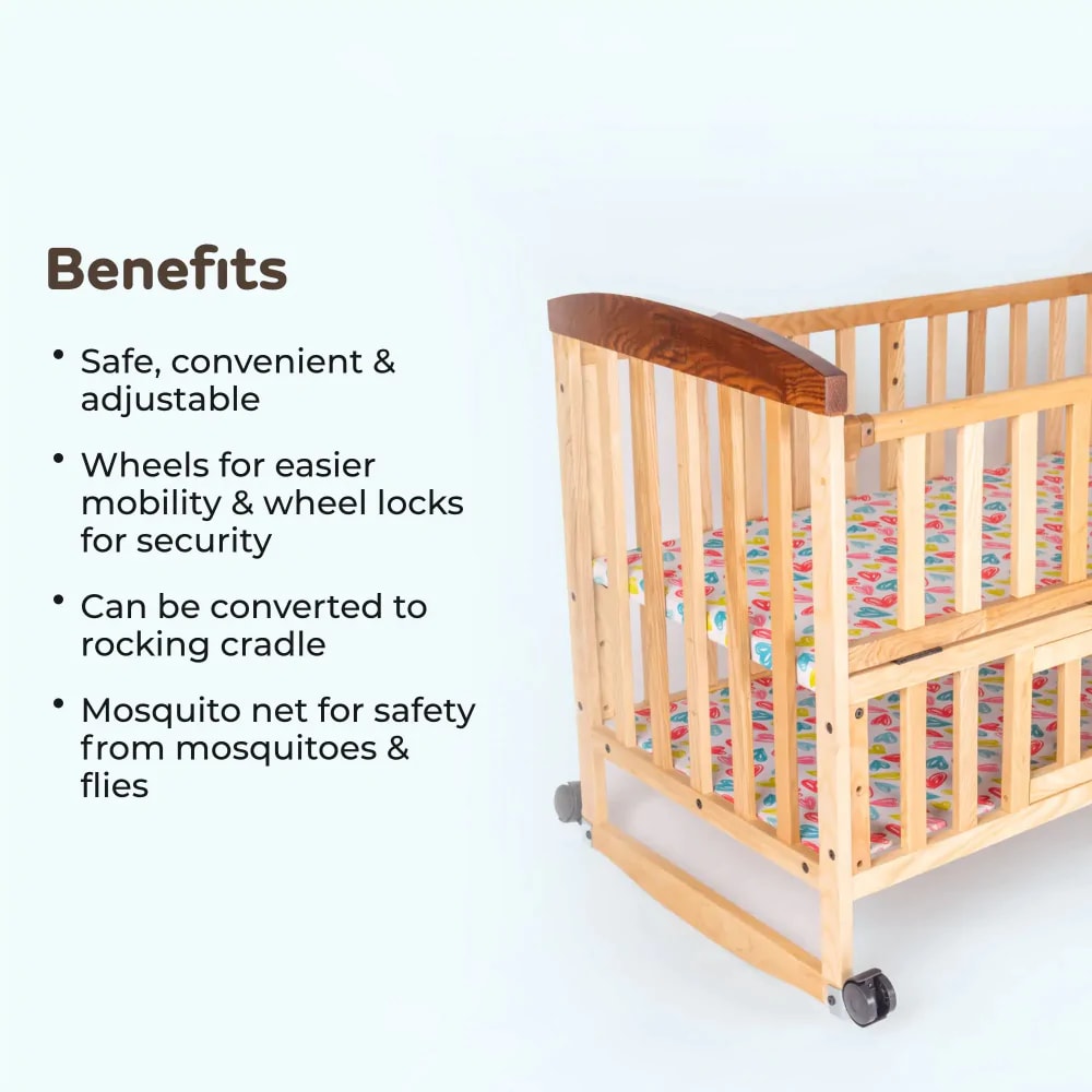 Noah Baby Wooden Cot with Rocker & Wheel