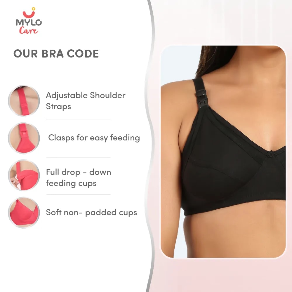 Maternity/Nursing Bras Non-Wired, Non-Padded with free Bra Extender – Classic Black 32 C