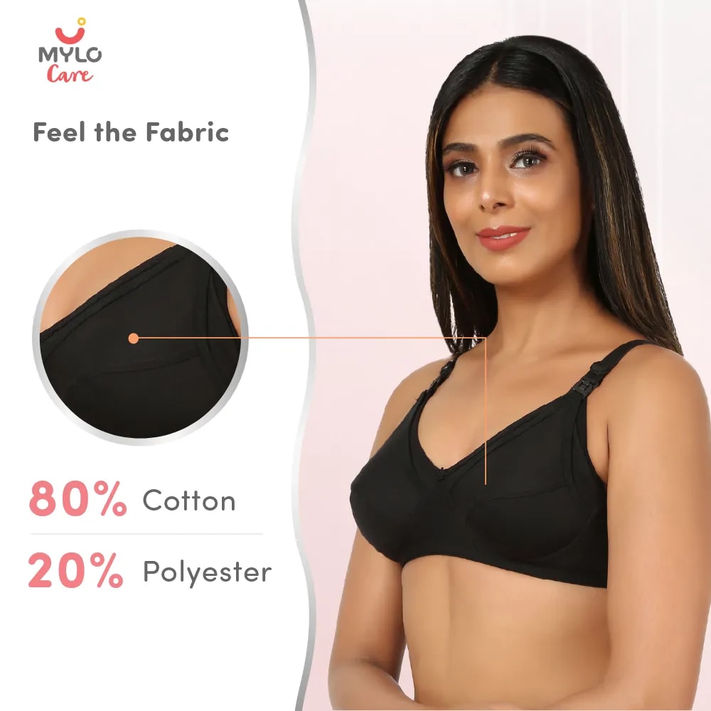 Maternity/Nursing Bras Non-Wired, Non-Padded with free Bra Extender – Classic Black 32 C