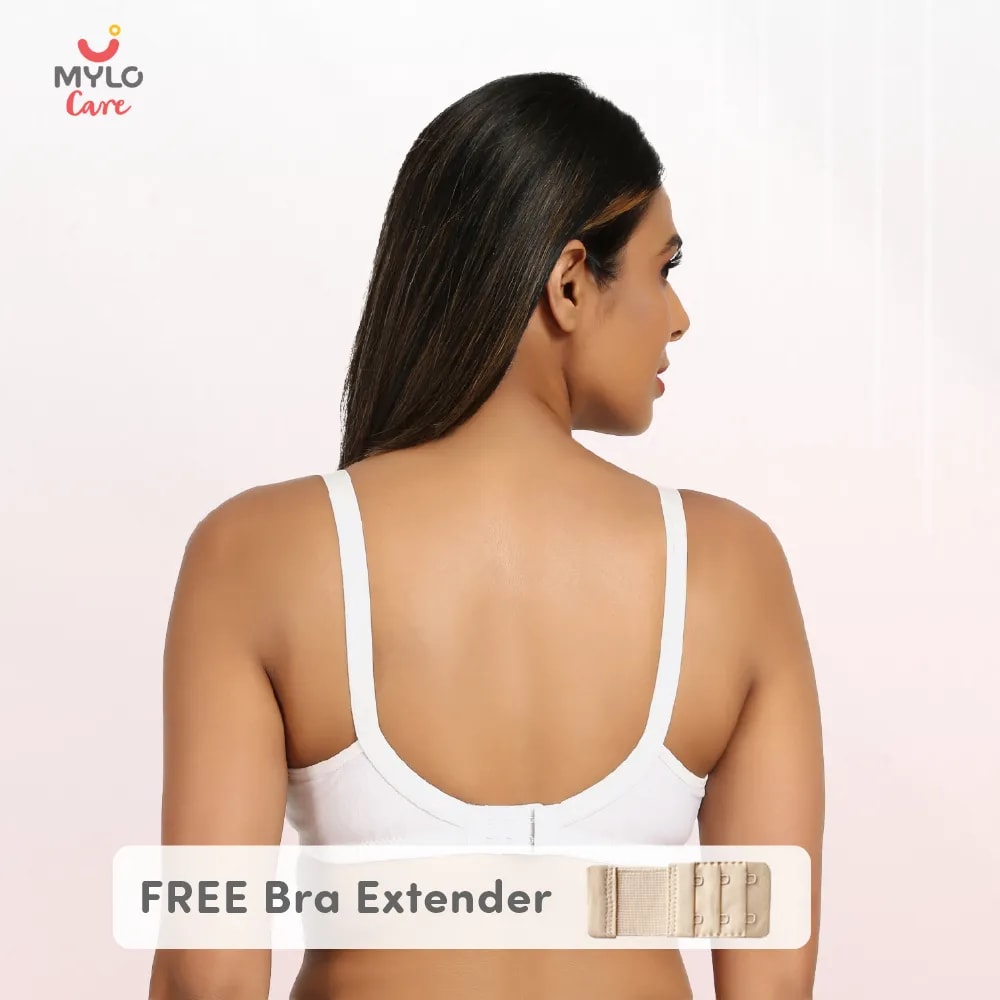 Maternity/Nursing Bras Non-Wired, Non-Padded with free Bra Extender- Classic White 32 C 