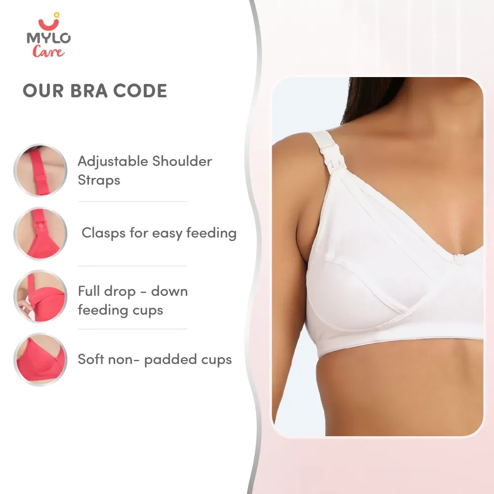 Maternity/Nursing Bras Non-Wired, Non-Padded with free Bra Extender- Classic White 32 C 