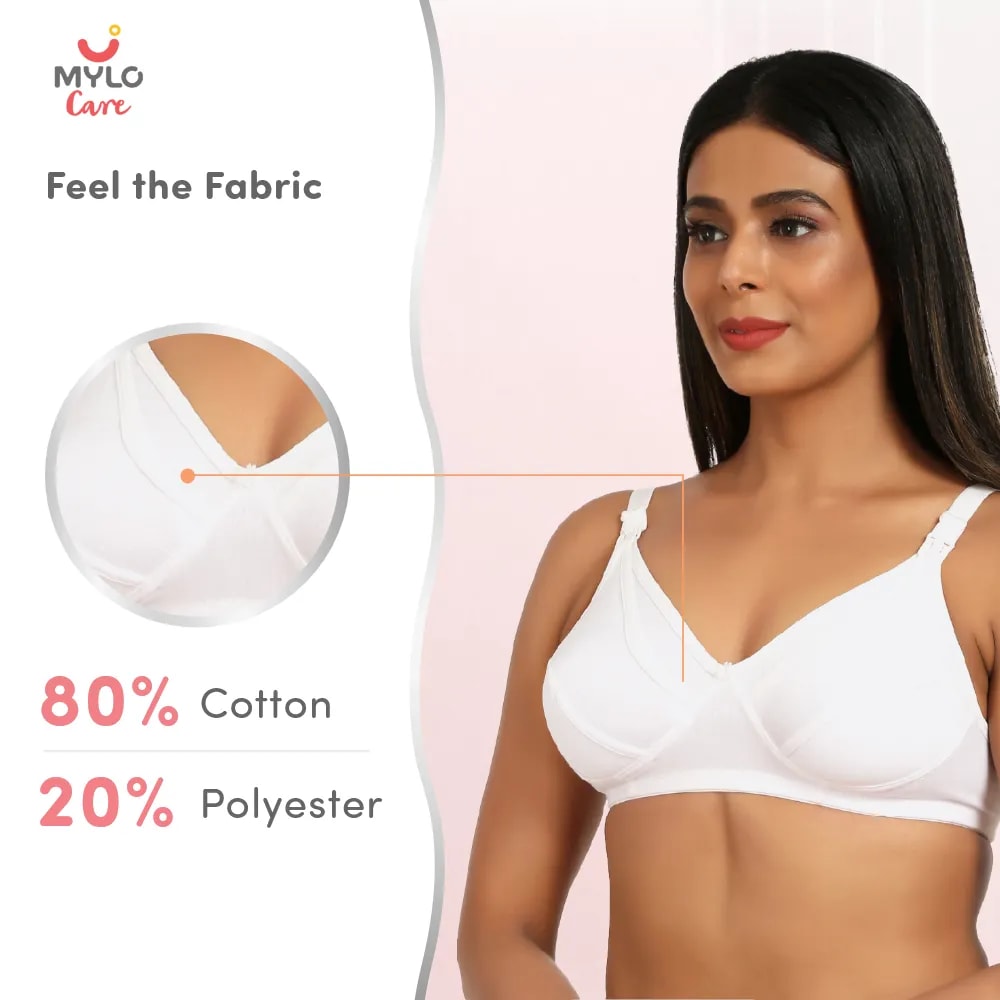 Maternity/Nursing Bras Non-Wired, Non-Padded with free Bra Extender- Classic White 32 C 