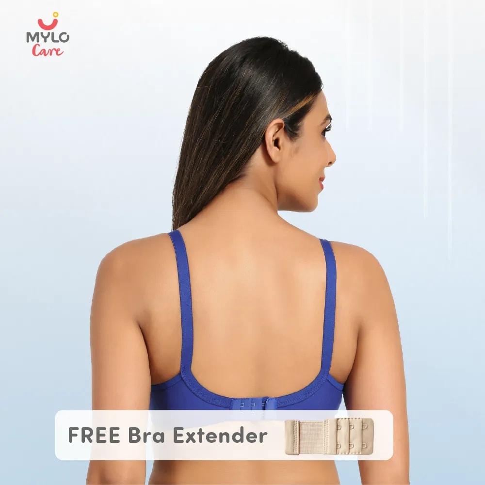 32B- Non-Wired Non-Padded Maternity Bra/Feeding Bra with Free Bra Extender | Supports Growing Breasts | Eases Pumping & Feeding | Persian Blue
