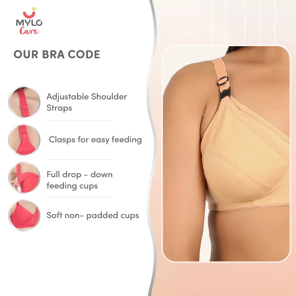 32B- Non-Wired Non-Padded Maternity Bra/Feeding Bra with Free Bra Extender | Supports Growing Breasts | Eases Pumping & Feeding | Sandalwood