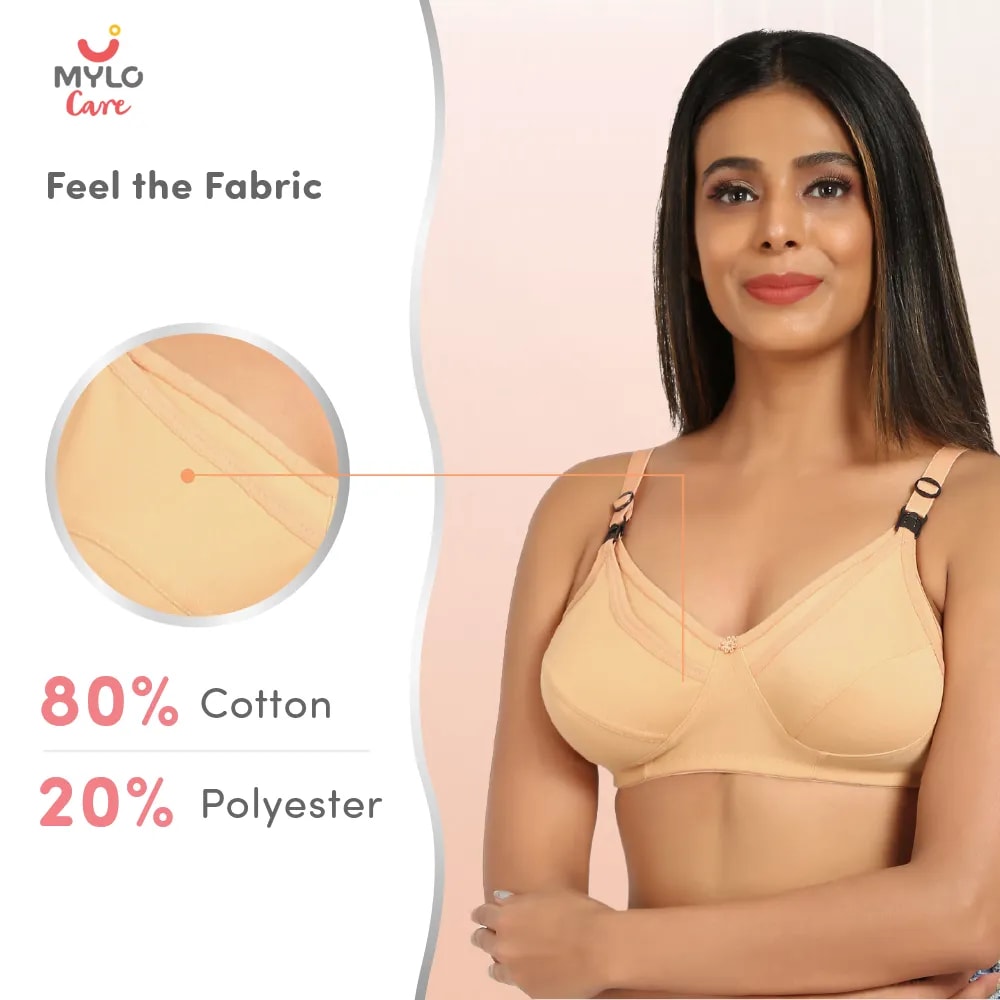 32B- Non-Wired Non-Padded Maternity Bra/Feeding Bra with Free Bra Extender | Supports Growing Breasts | Eases Pumping & Feeding | Sandalwood