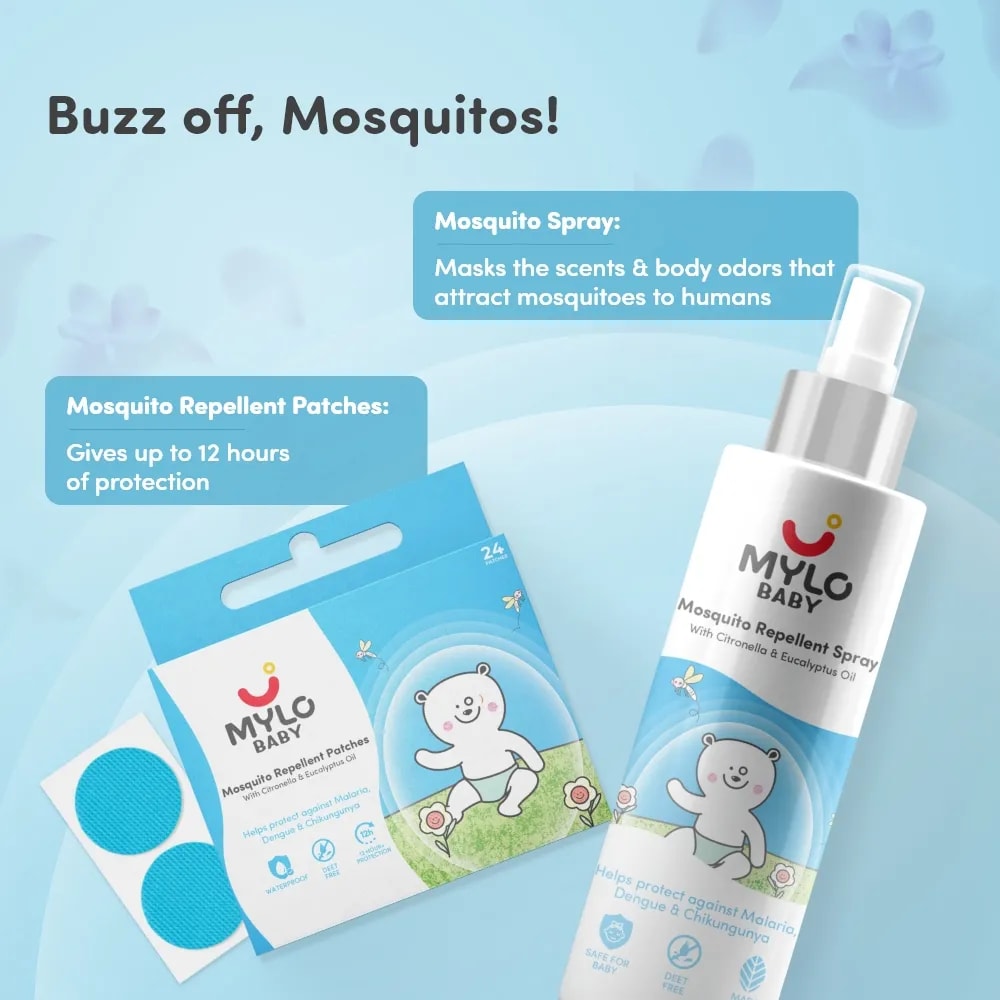 Baby Mosquito Spray (100 ml) & Mosquito Patches for Kids (24 Patches) | 100% Natural Ingredients | Protect Against Dengue, Malaria, Chikungunya | 12 Hour Protection