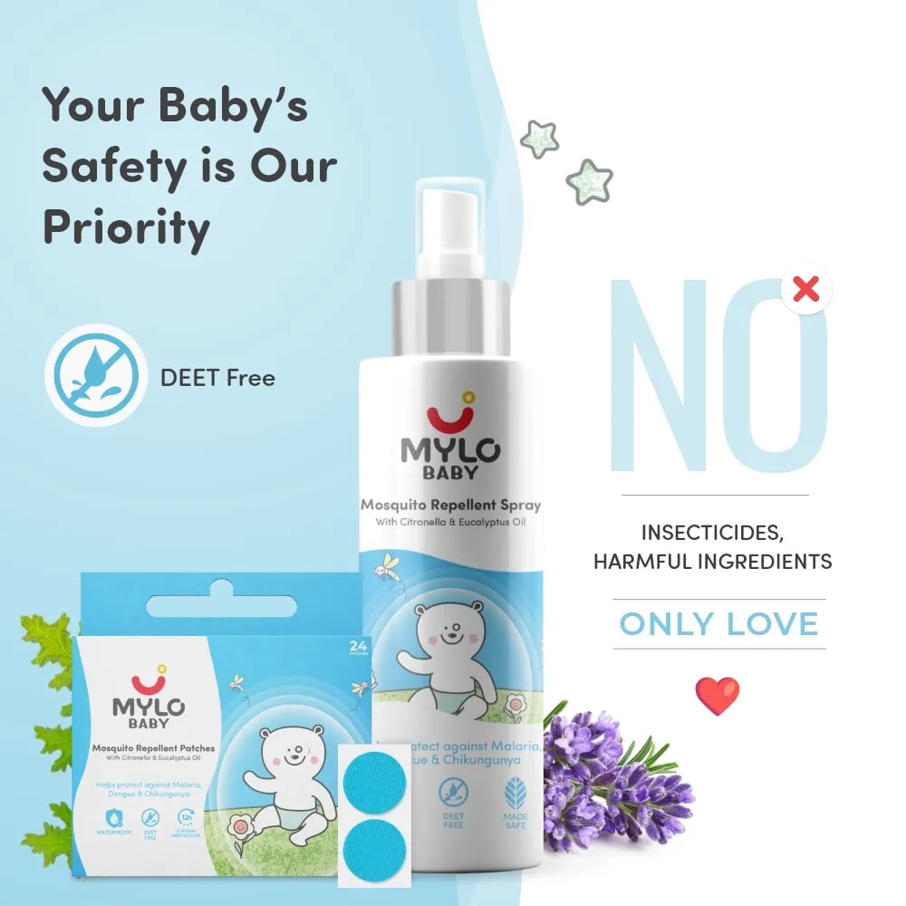 Baby Mosquito Spray (100 ml) & Mosquito Patches for Kids (24 Patches) | 100% Natural Ingredients | Protect Against Dengue, Malaria, Chikungunya | 12 Hour Protection