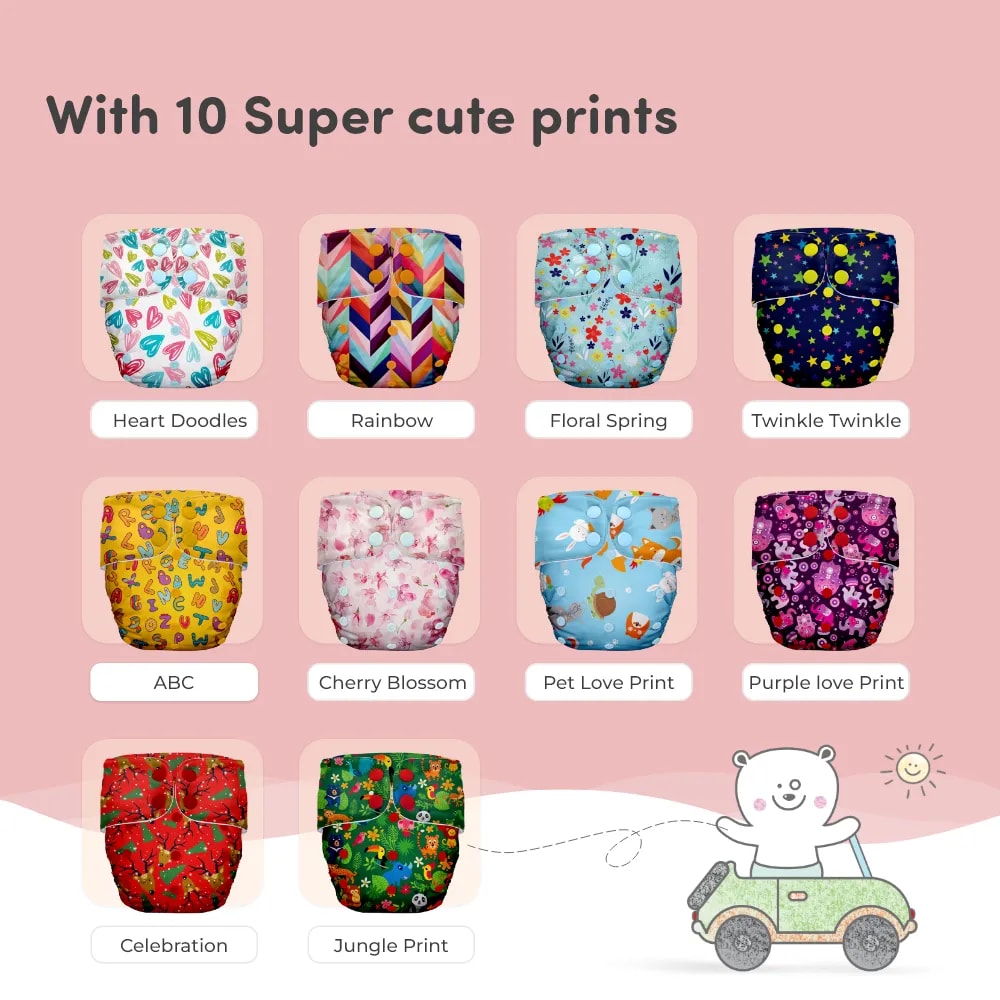 Adjustable & Reusable Cloth Diaper - Floral Spring & Jungle - Pack of 2