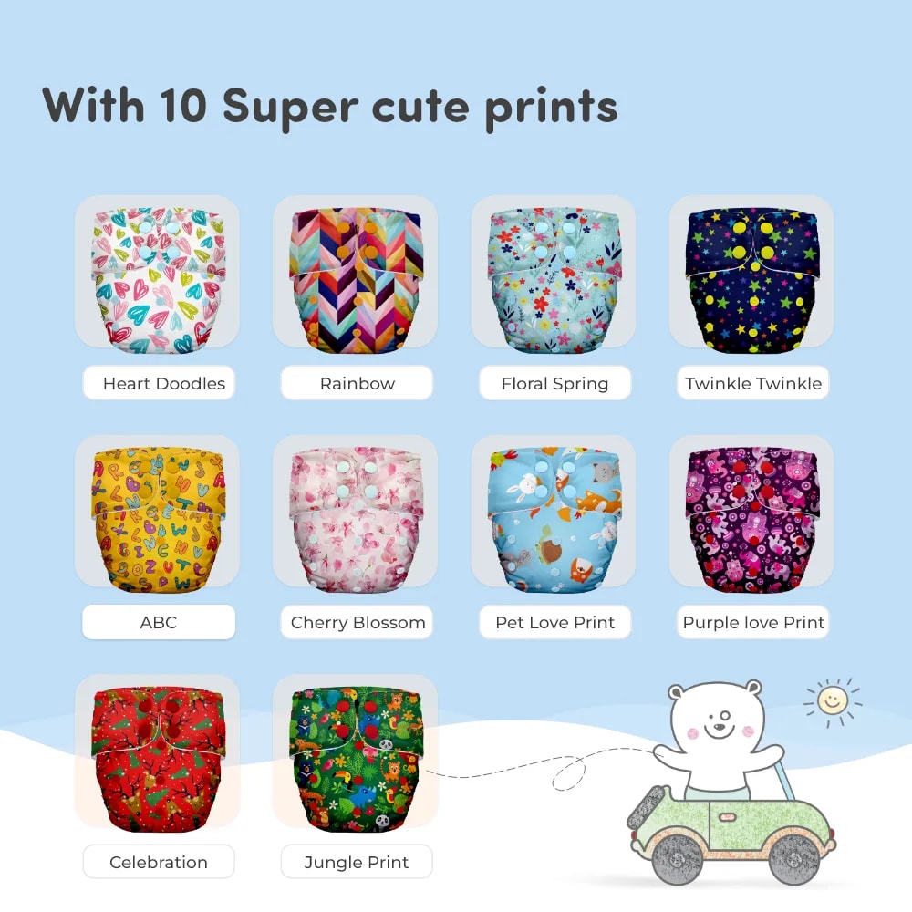 Adjustable & Reusable Cloth Diaper - Floral Spring & Purple Love - Pack of 2