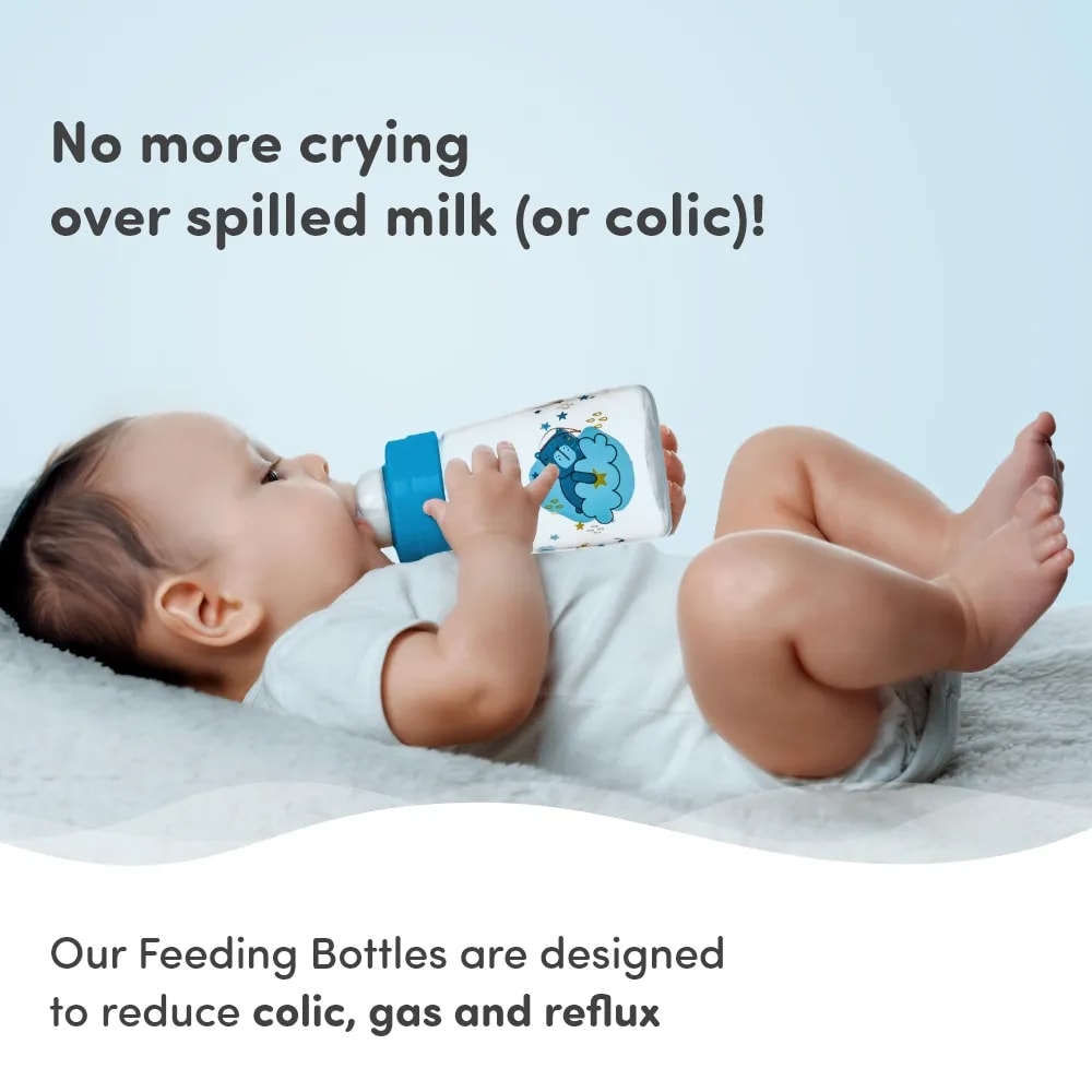 2-in-1 Baby Feeding Bottle | BPA Free with Anti-Colic Nipple & Spoon | Feels Natural Baby Bottle | Easy Flow Neck Design - Bear 125ml