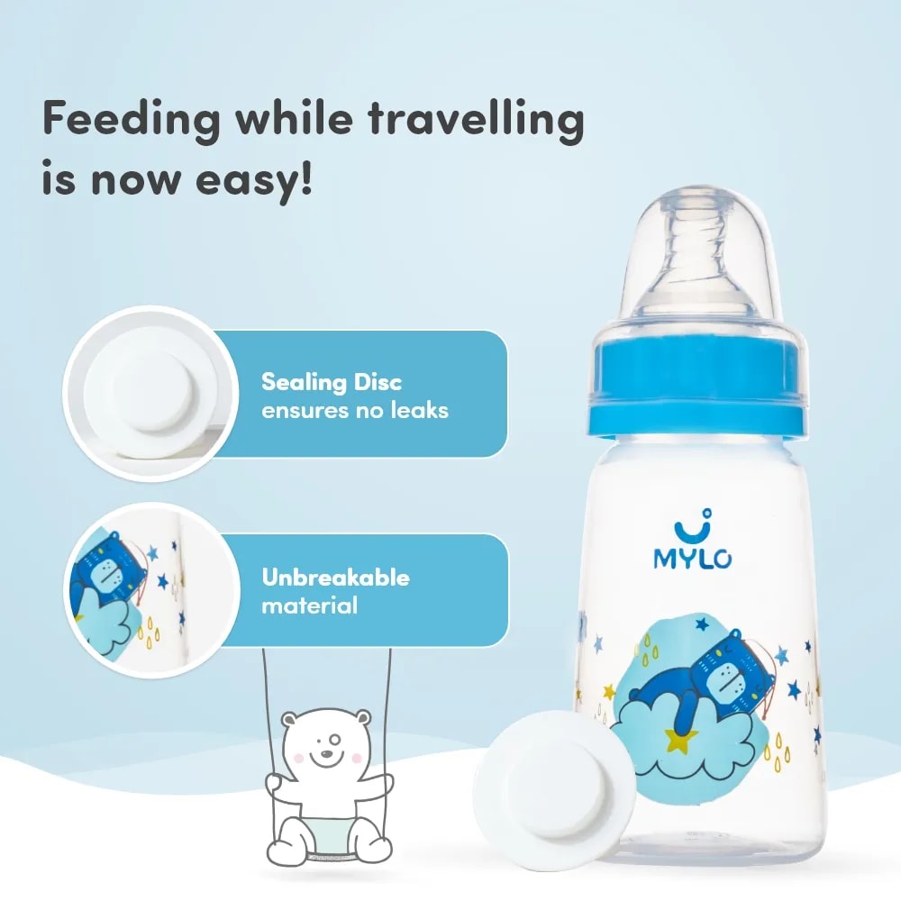 2-in-1 Baby Feeding Bottle | BPA Free with Anti-Colic Nipple & Spoon | Feels Natural Baby Bottle | Easy Flow Neck Design - Bear 125ml