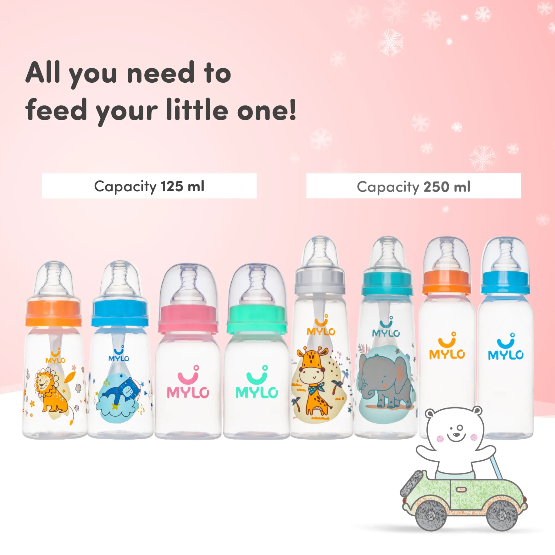 2-in-1 Baby Feeding Sipper Bottle | BPA Free with Anti-Colic Nipple | Feels Natural Baby Bottle | Easy Flow Neck Design - Pink 125ml