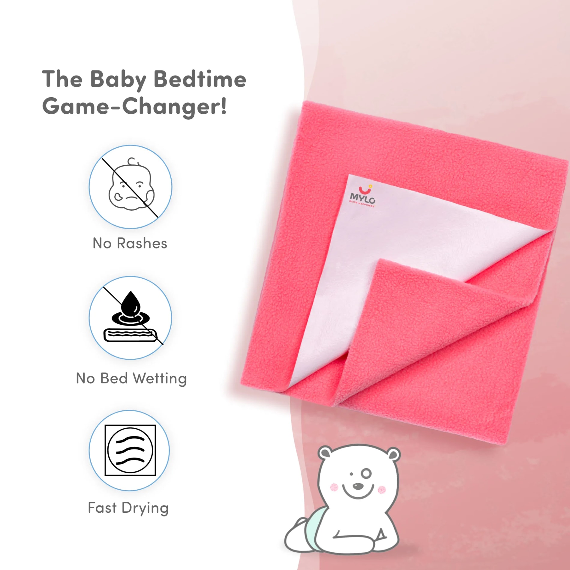 Waterproof Extra Absorbent Baby Dry Sheet & Bed Protector | Guards Against Spills, Stains & Nappy Leaks | Foldable & Portable - Salmon Rose - M