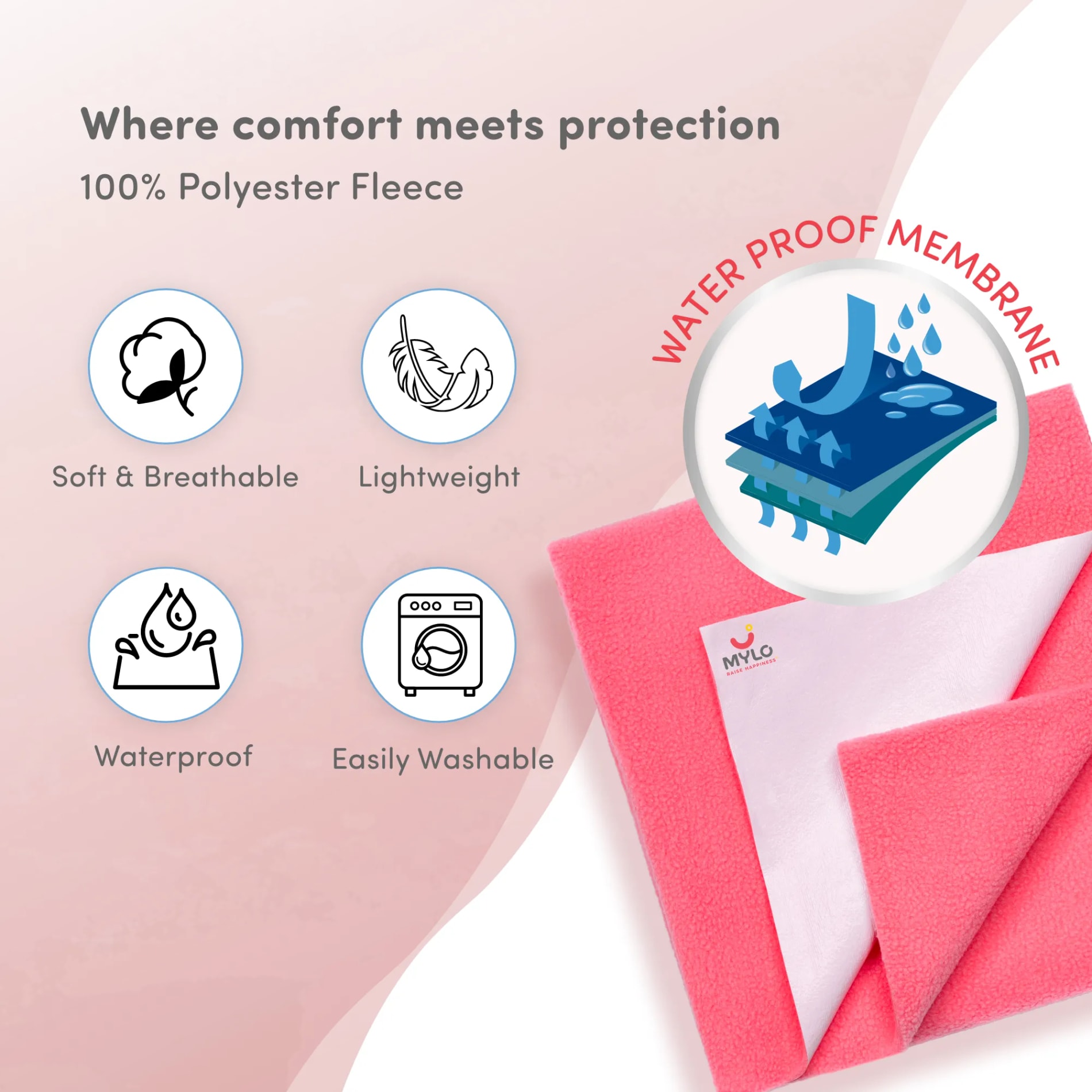 Waterproof Extra Absorbent Baby Dry Sheet & Bed Protector | Guards Against Spills, Stains & Nappy Leaks | Foldable & Portable - Salmon Rose - M