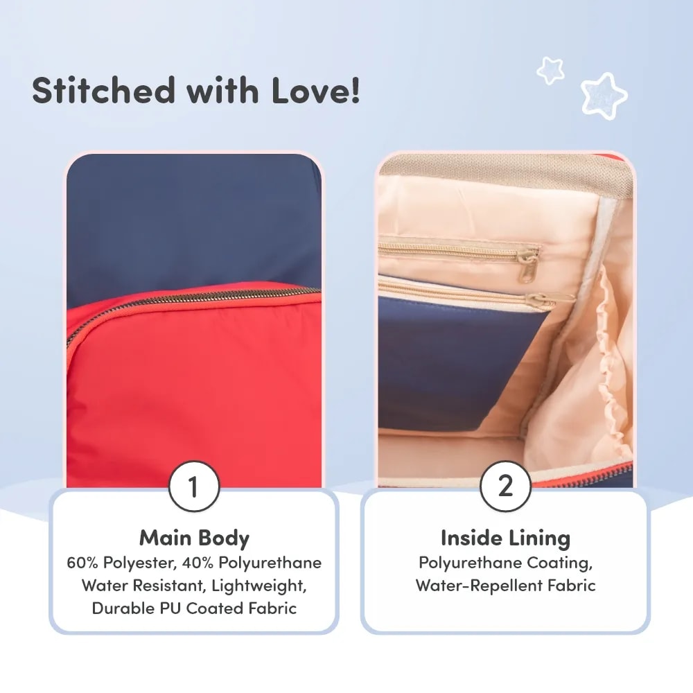 Baby Diaper Bag With Dry/Wet Pockets | Multifunctional 12 Pocket Stylish Diaper Bag Backpack | Water-Resistant | Free Diaper Pouch - Navy & Red