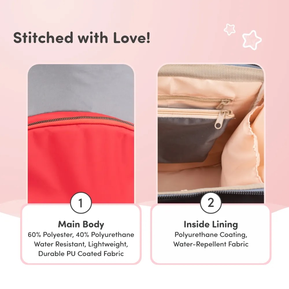 Baby Diaper Bag With Dry/Wet Pockets | Multifunctional 12 Pocket Stylish Diaper Bag Backpack | Water-Resistant | Free Diaper Pouch - Grey & Red