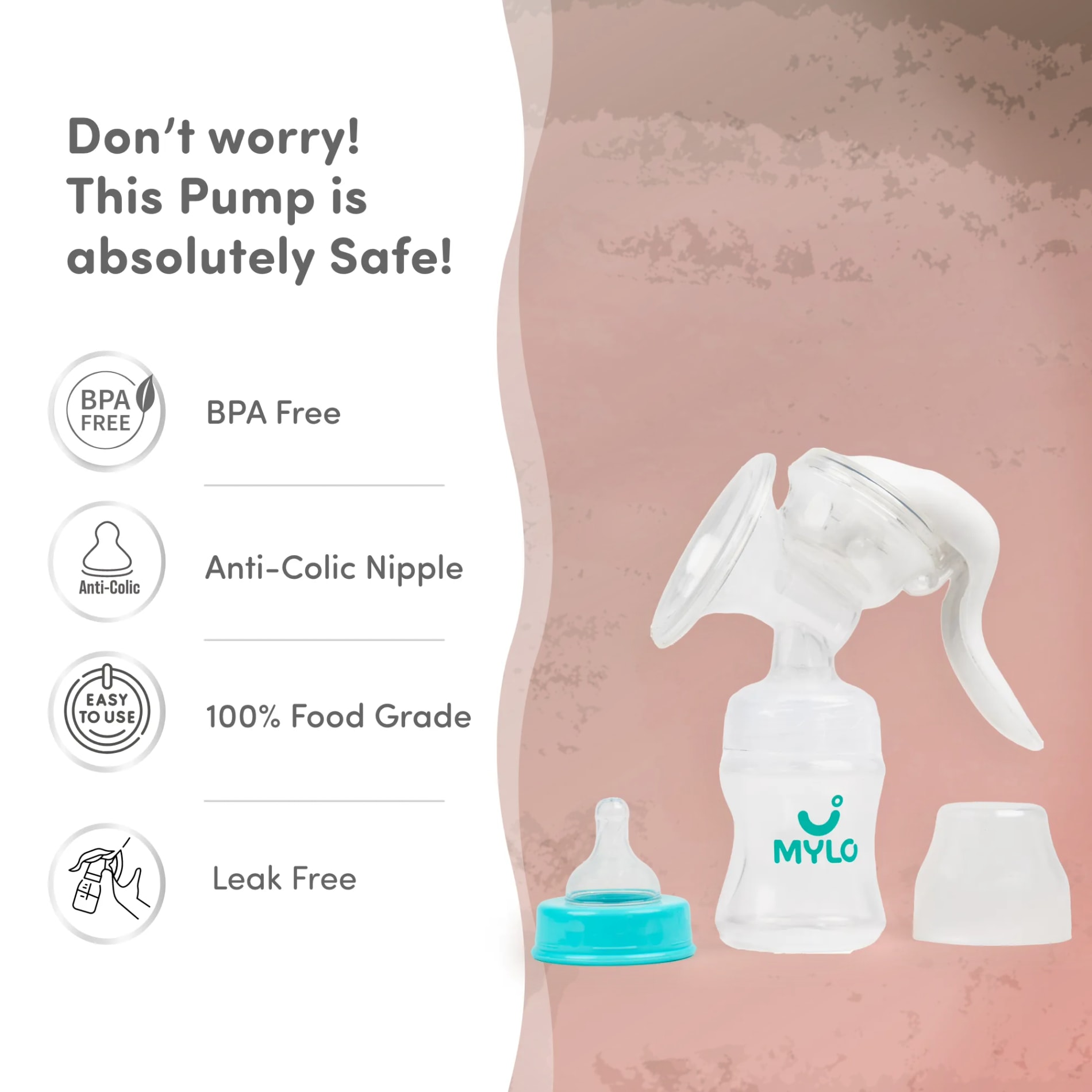 Manual Breast Pump For Feeding Mothers | Anti Colic & BPA Free | Compact & Lightweight | Easy to hold | Easy to Clean | With Bottle (150 ml)