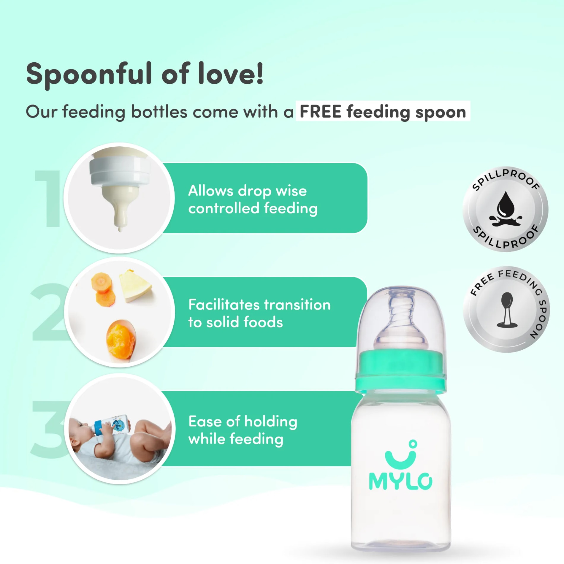 2-in-1 Baby Feeding Sipper Bottle | BPA Free with Anti-Colic Nipple | Feels Natural Baby Bottle | Easy Flow Neck Design - Green 125ml