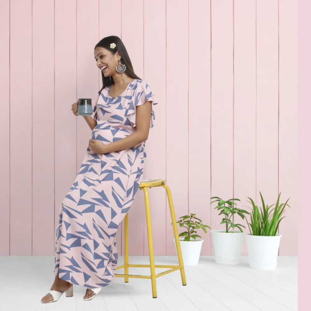 Maternity Dress - M - Geometric - Pink