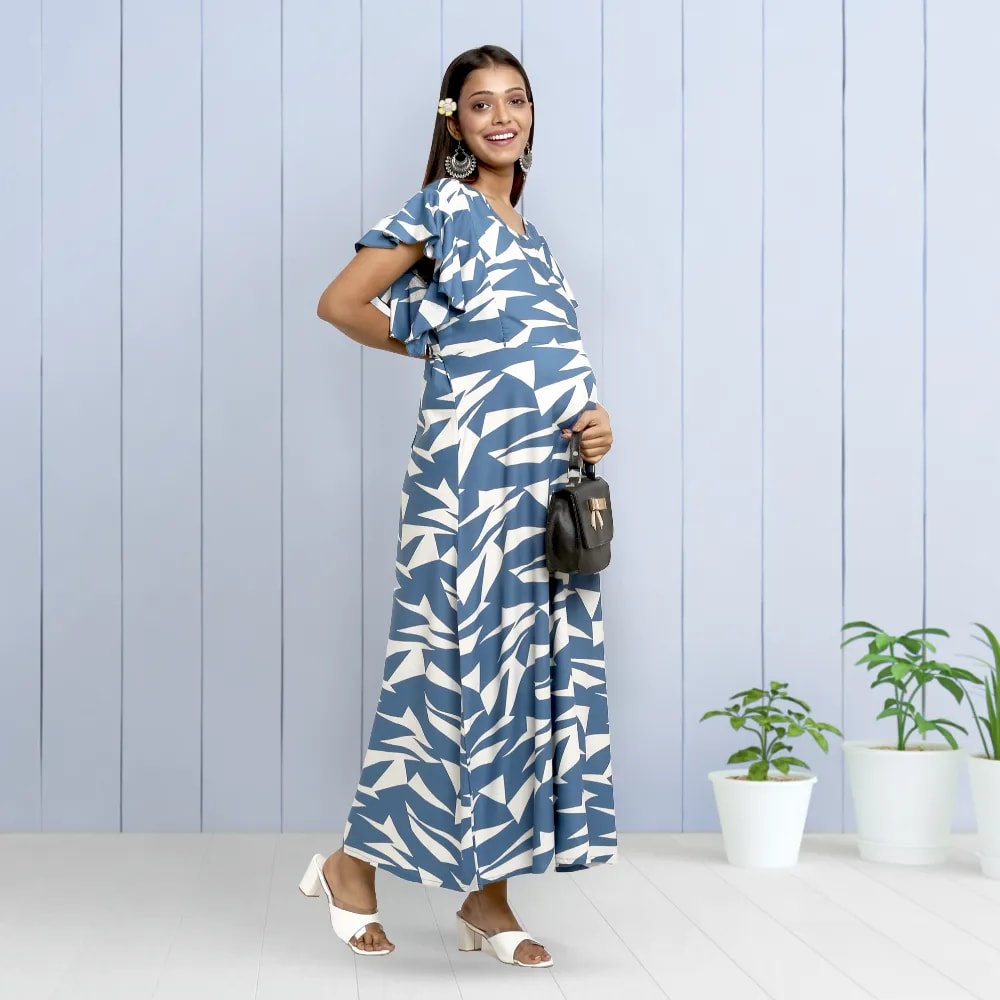Maternity Dress - M - Geometric - Blue
