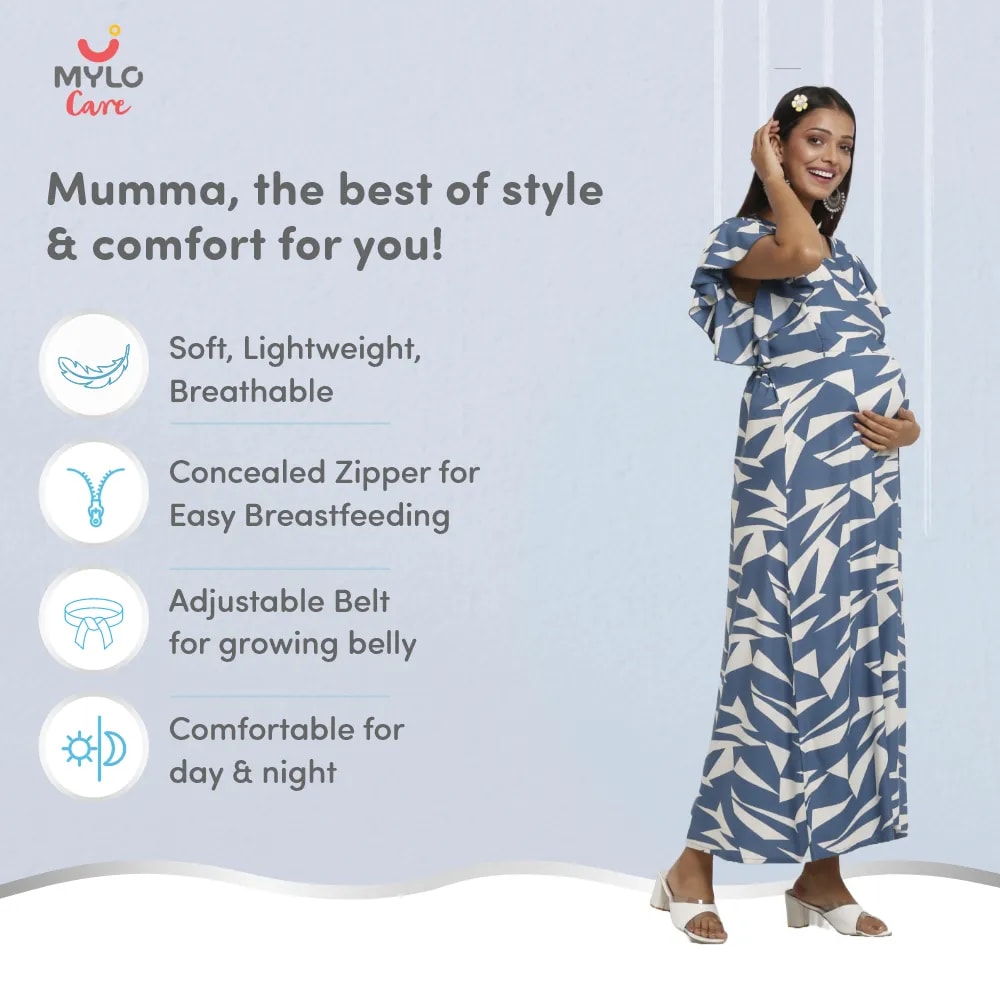 Maternity Dress - M - Geometric - Blue