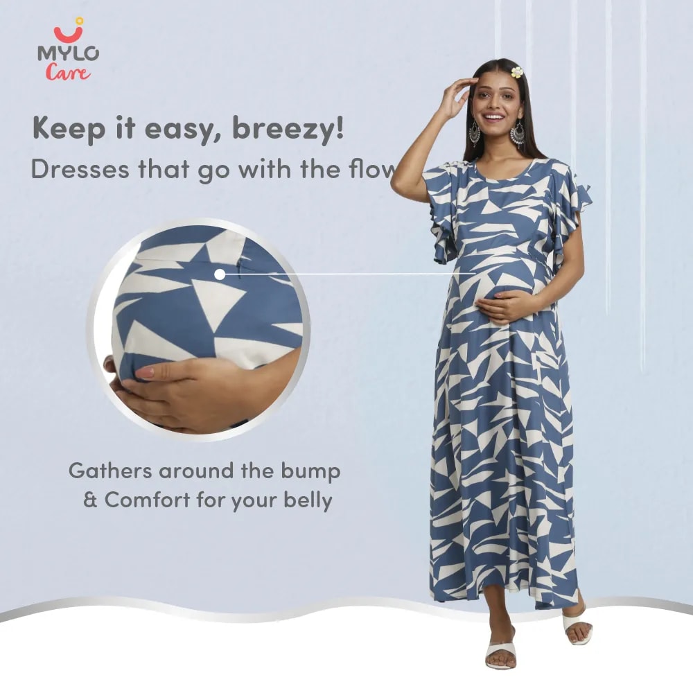 Maternity Dress - M - Geometric - Blue