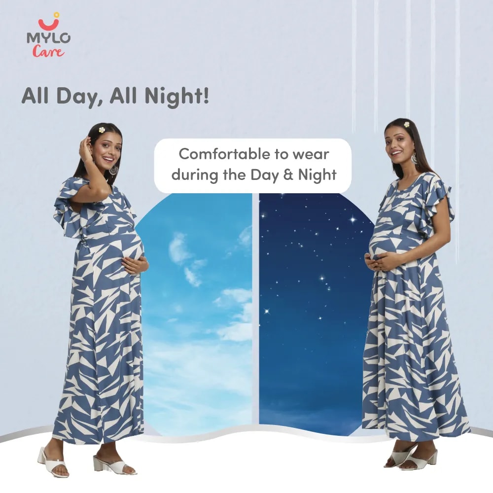 Maternity Dress - M - Geometric - Blue