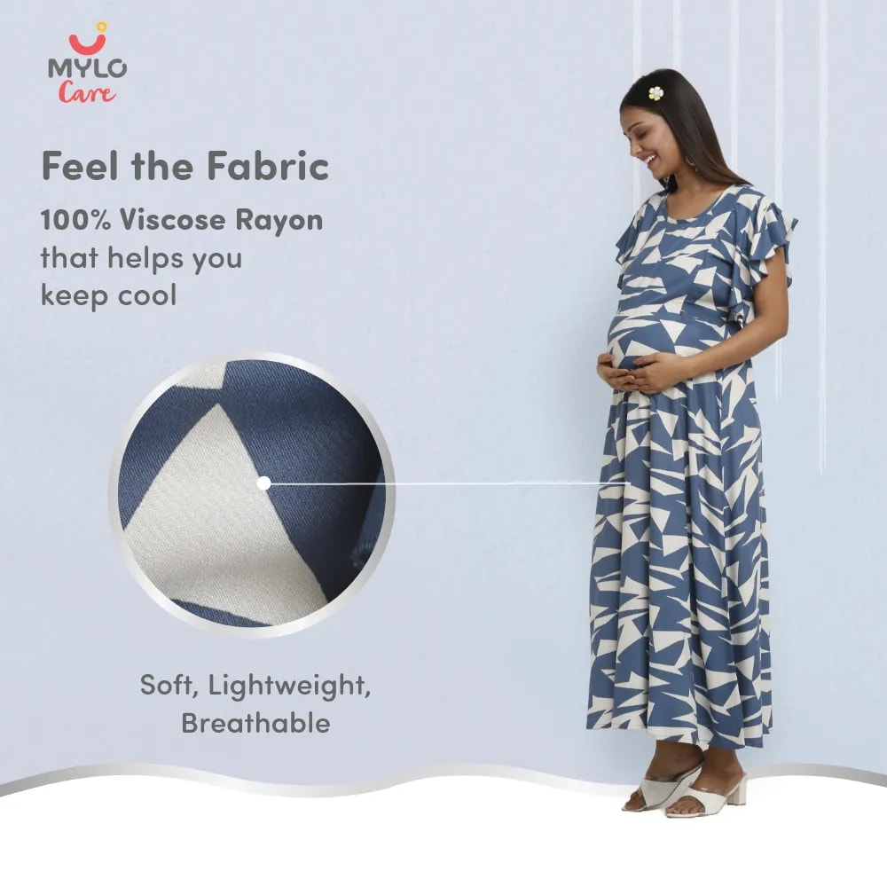 Maternity Dress - M - Geometric - Blue