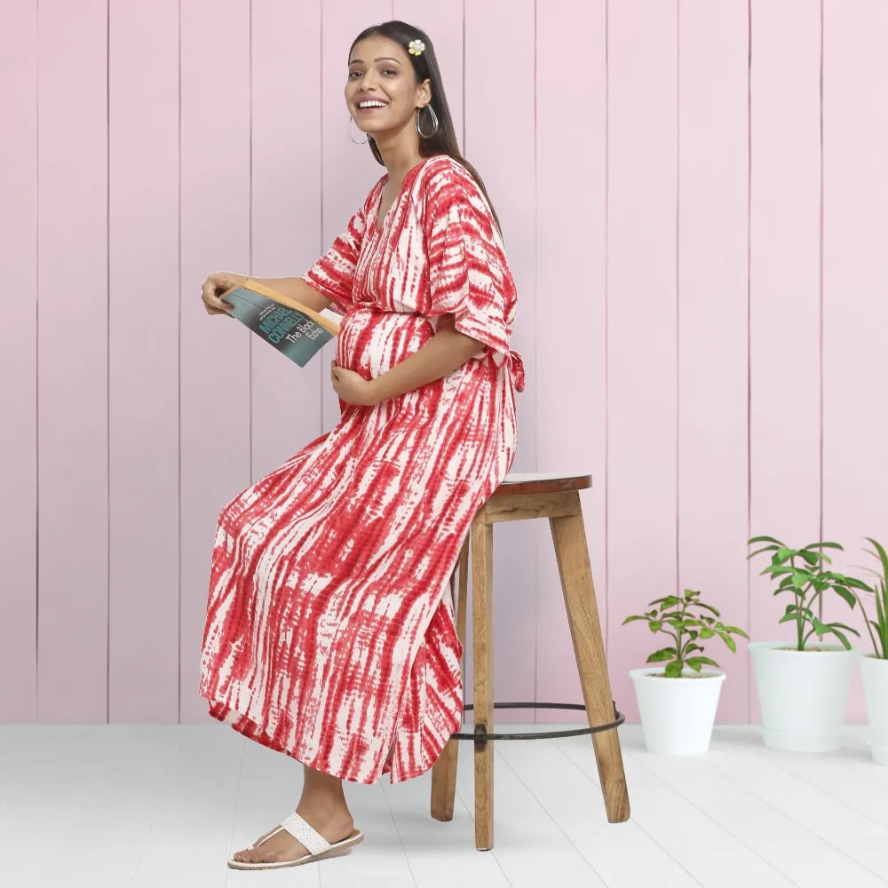 Maternity Dress Kaftan - M - Shibori Print - Fuchsia
