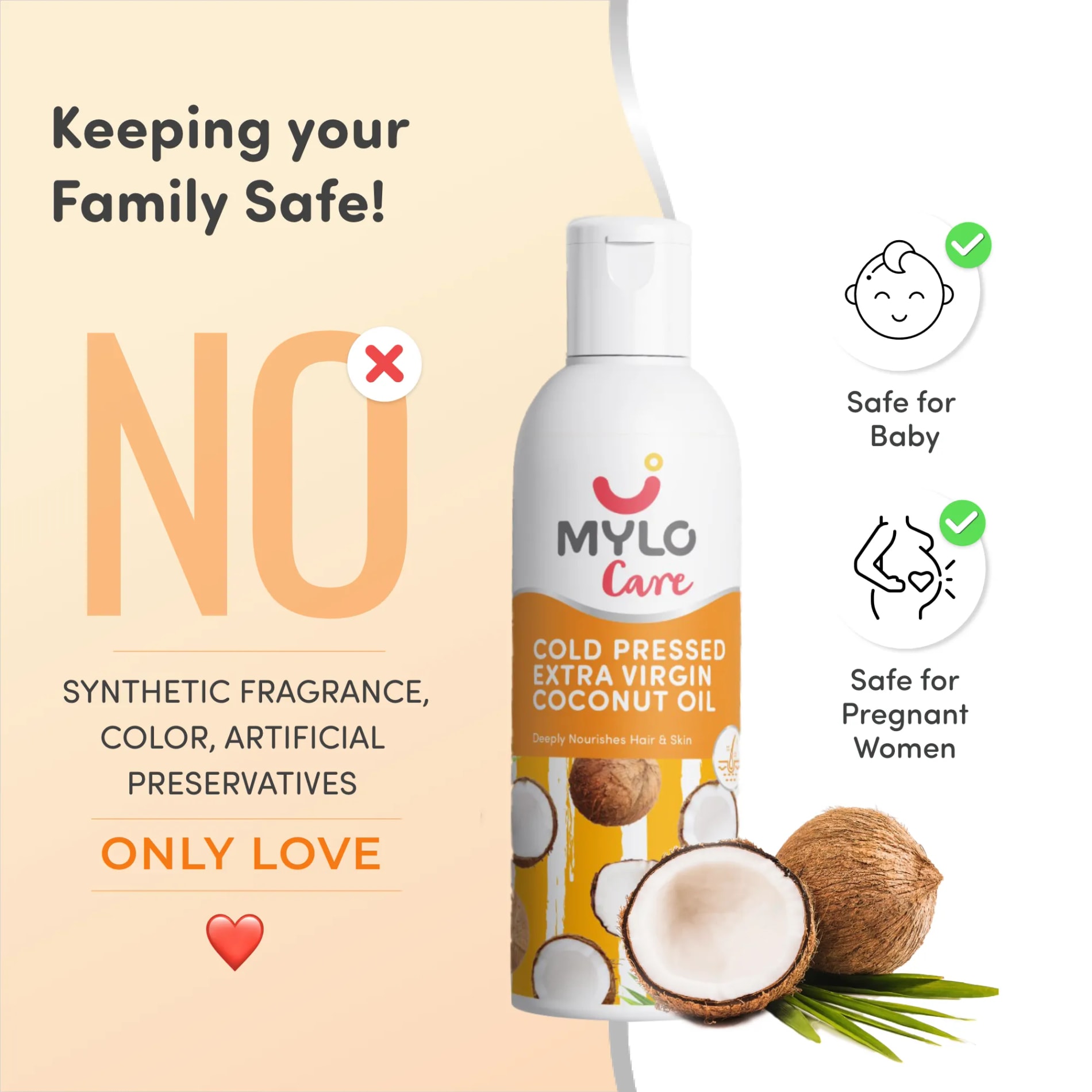 Cold Pressed Extra Virgin Coconut Oil for Skin & Hair - Nourishes Skin Deeply | Reduces Dandruff | Strengthens Hair | Soothes Baby's Rashes - 200 ml