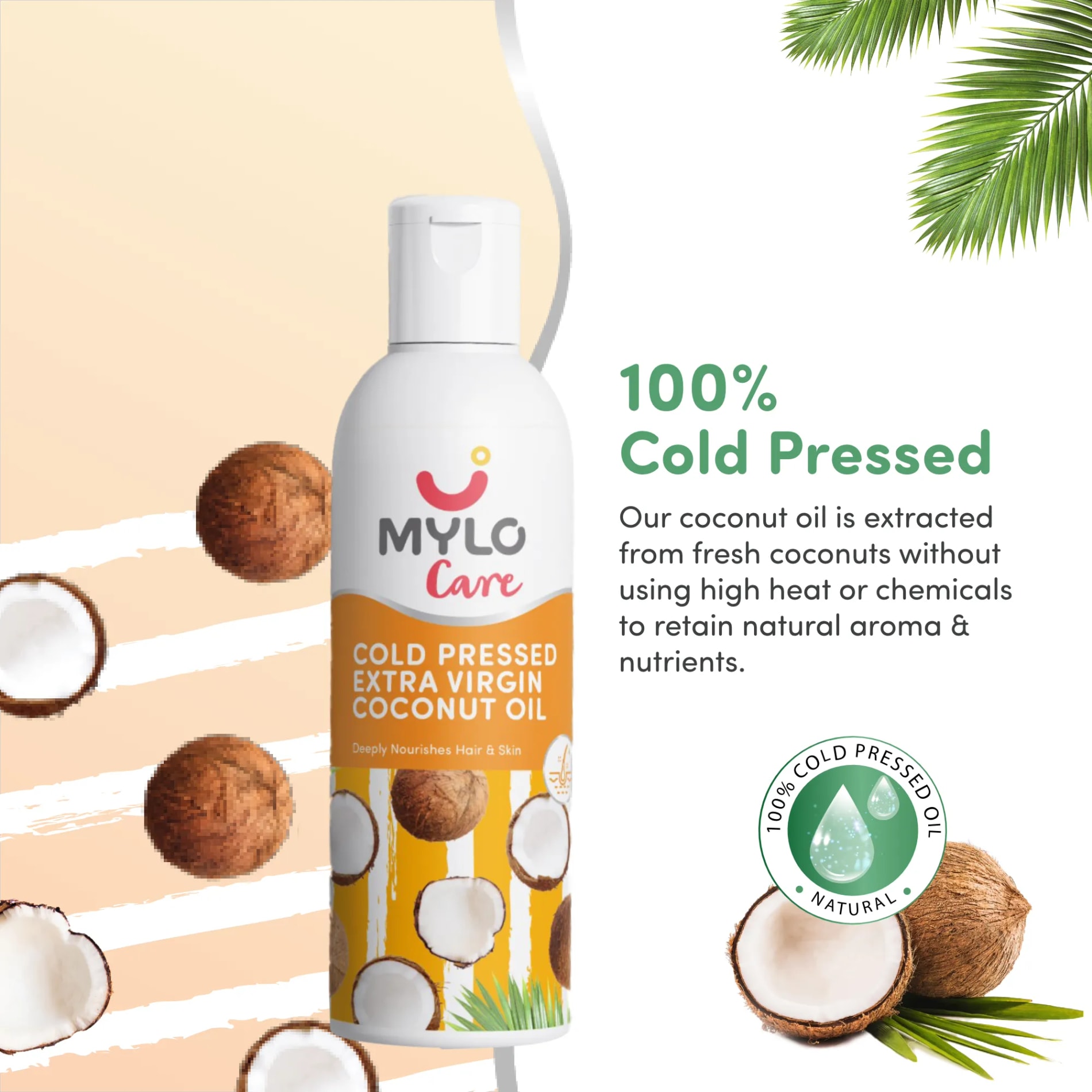 Cold Pressed Extra Virgin Coconut Oil for Skin & Hair - Nourishes Skin Deeply | Reduces Dandruff | Strengthens Hair | Soothes Baby's Rashes - 200 ml