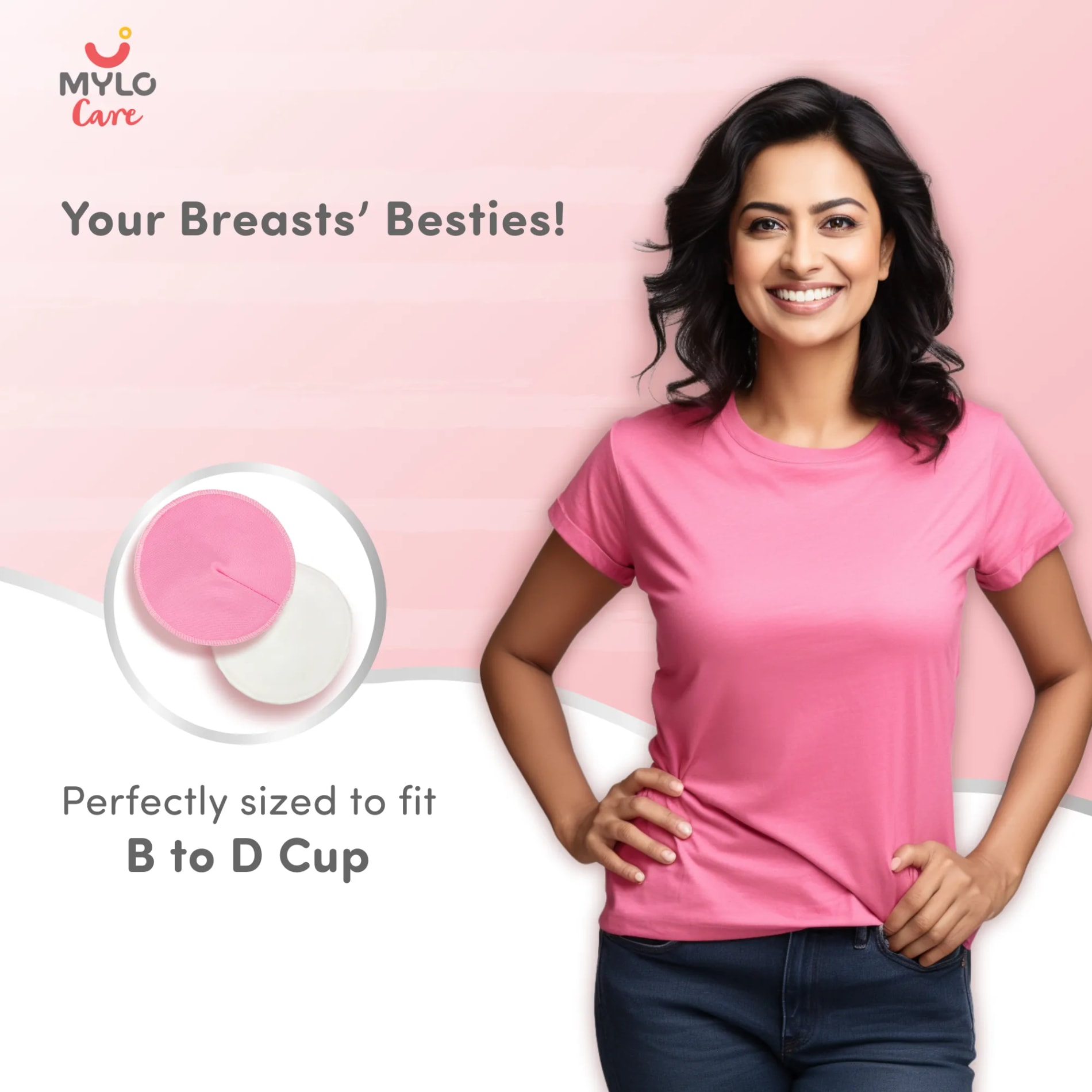 Reusable & Washable Breast Pads | Nursing Pads with Free Laundry Pouch | Leak-Proof | Comfort-Fit & Lightweight | Baby Pink 1 Pair