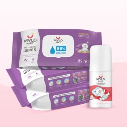 Wipes with lid-Pack of 3 & Baby tummy roll on 40ml